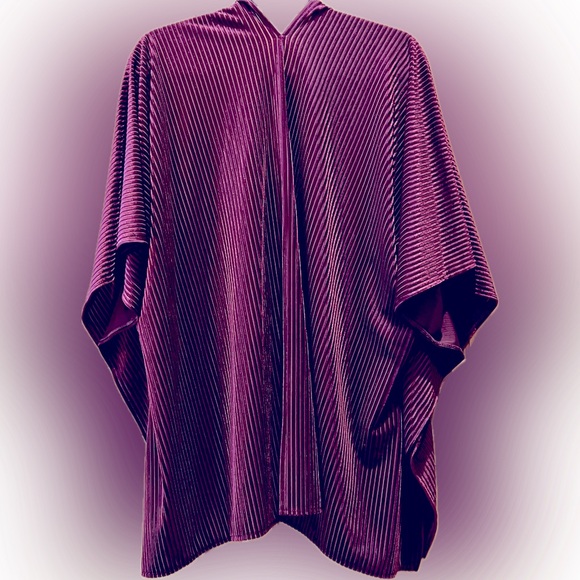 LANE BRYANT sheer/velvet-stripe red / purple (burgundy) poncho, one size, NWOT - Picture 2 of 5